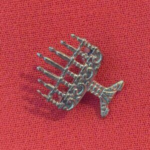 Vintage Silver Tone Menorah Pin | Detailed Filigree Candelabra Brooch